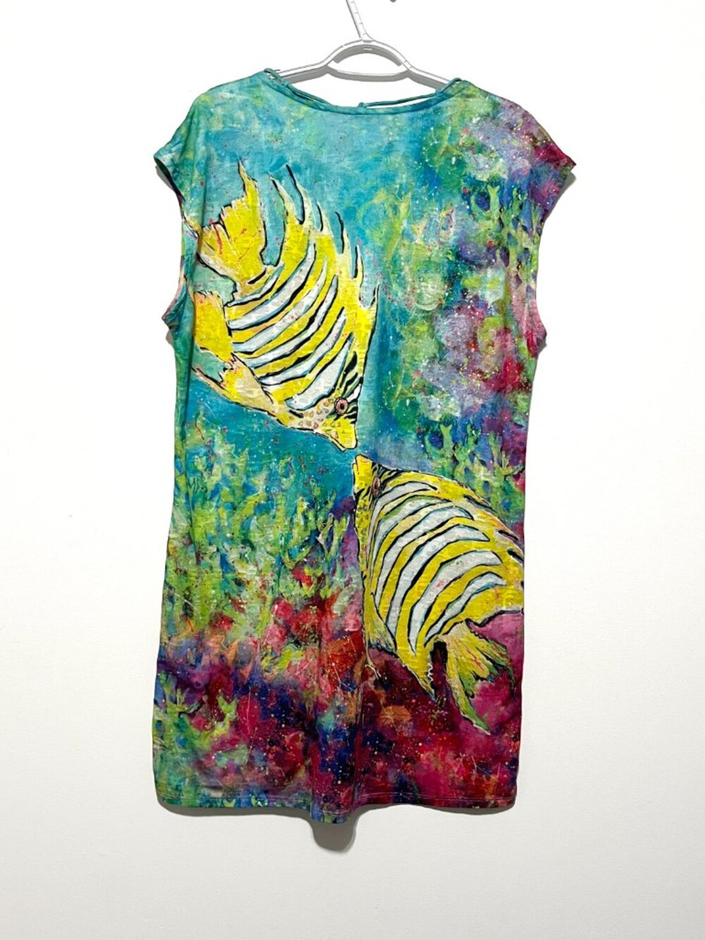 Leoma Lovegrove Tropical Fish Coverup Dress L Resort Beach AOP Vacation Island - Picture 2 of 7
